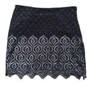 Free People mini Skirt Black and Silvery Metallic Shimmer Lined 26"Waist size 2